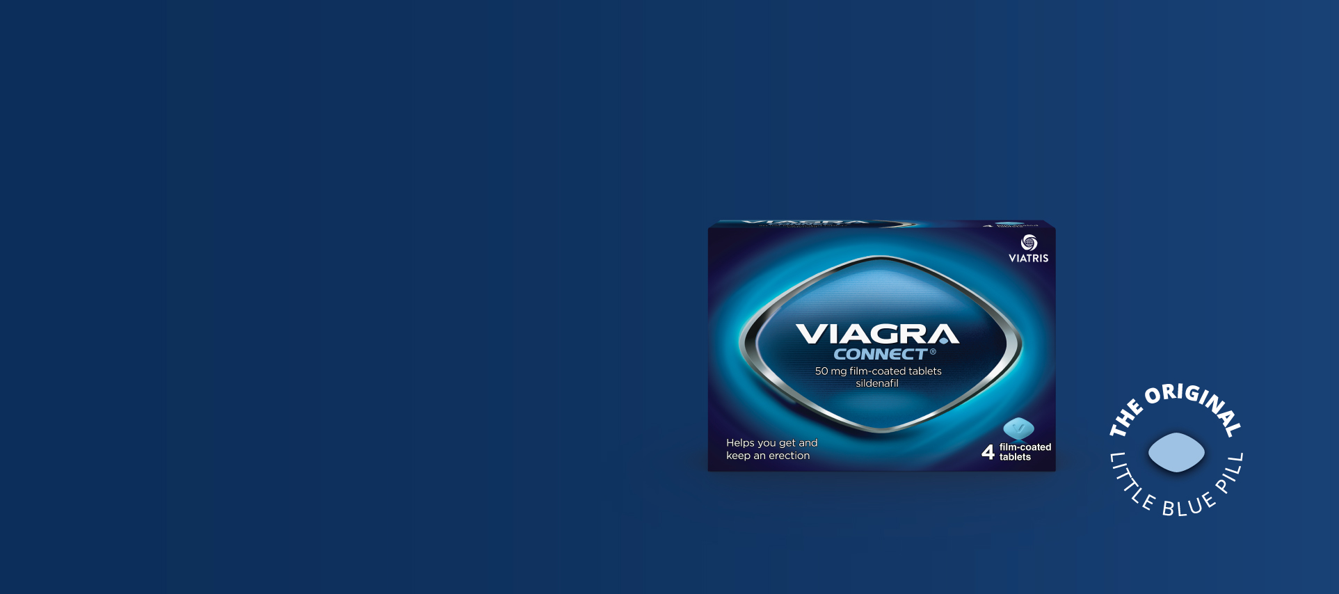 Viagra Connect 50 mg sildenafil tablets, 4 film-coated tablets, helps you get and keep an erection, the original little blue pill, where to buy
