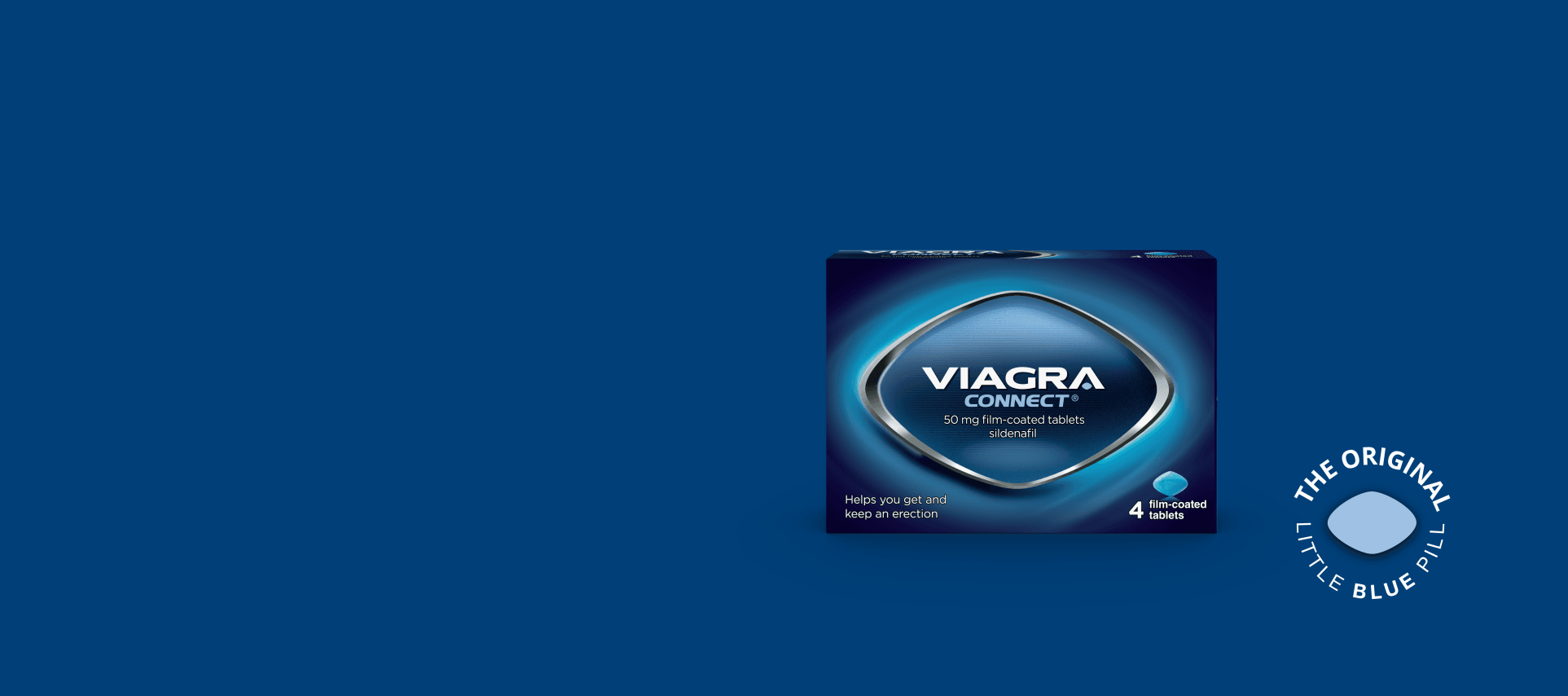 Viagra Connect 50 mg sildenafil tablets, 4 film-coated tablets, helps you get and keep an erection, the original little blue pill, where to buy